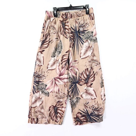 Elie Tahari 100% Linen Cropped Wide Leg Pants Size Small Tropical Beige - Picture 2 of 13